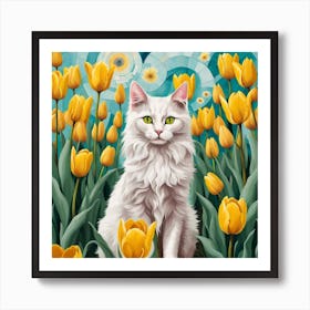 Cat In Tulips Art Print