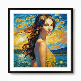 Sunset With Sunflowershhj Art Print