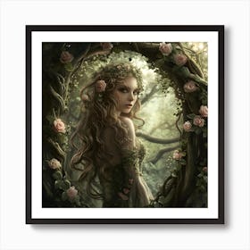 Dryad Standing In An Archway Of Roses Art Print