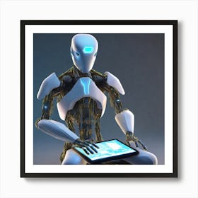 Robot Sitting On A Computer Art Print