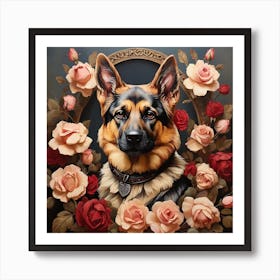 Roses And German Shepherd art Art Print