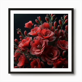 Red Flowers On Black Background Art Print