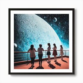 Group Of Girls Looking At The Moon Art Print