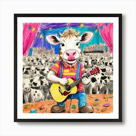 Cow Playing Guitar 10 Art Print