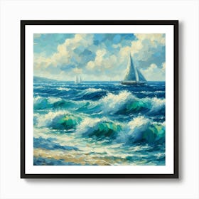 Sailboat On The Sea, Acrylic Painting Style 6 Affiche