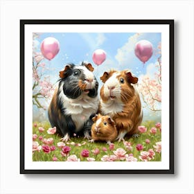 Guinea Pig Family Celebration Art Print