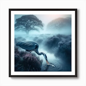 Heron In The Mist Art Print