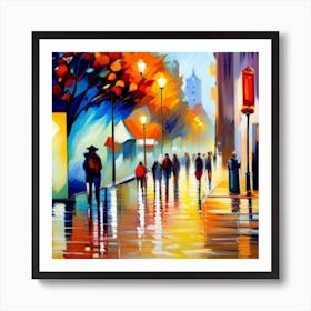 People Walking In The Rain Art Print