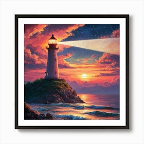 Lighthouse At Sunset 2 Poster