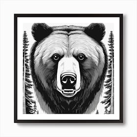 Bear Head In The Forest Art Print