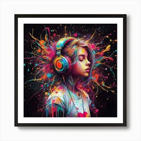 Girl With Headphones 3 Art Print