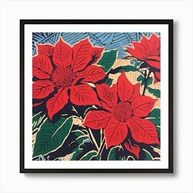 Poinsettia 3 Pop Art Illustration Square Art Print