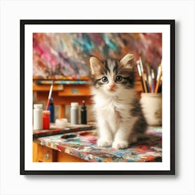 Cute Kitten On The Easel Art Print