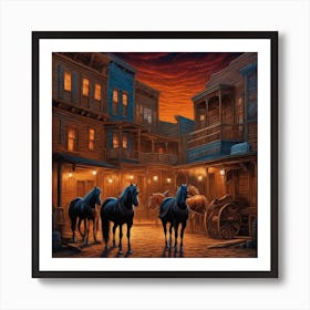 Western Town At Sunset 1 Art Print