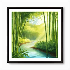 A Stream In A Bamboo Forest At Sun Rise Square Composition Art Print