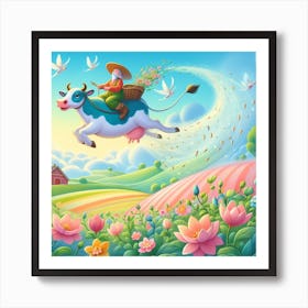 Cow Flying In A Field,Inspired by Marc Chagall's floating 1 Art Print