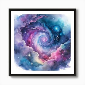 Cosmic Dreamscape Vibrant Watercolor Nebula Art Print