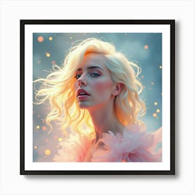 Watercolor Of Lady Gaga In A Mystical Mist, Surrounded By Glowing Orbs And Soft Colors 1 Art Print