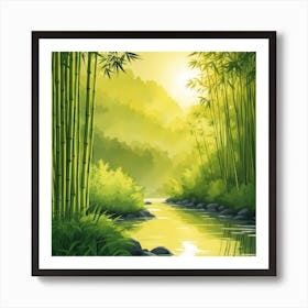 A Stream In A Bamboo Forest At Sun Rise Square Composition 308 Art Print