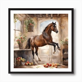 Highland Stable Horse Amongst the Apples Art Print