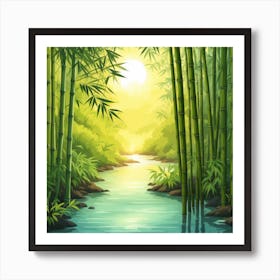 A Stream In A Bamboo Forest At Sun Rise Square Composition 29 Affiche