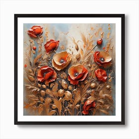 Pattern with Wheat and poppies flowers 1 Art Print