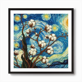 Van Gogh style, Cotton Flower branch 1 Art Print