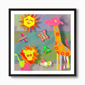 Giraffes And Butterflies Art Print