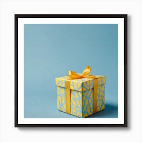 Gift Box On Blue Background 5 Art Print