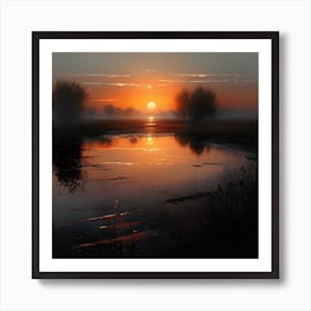 Sunrise Over A Pond Art Print