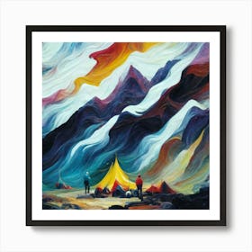 People camping in the middle of the mountains oil painting abstract painting art 13 Art Print
