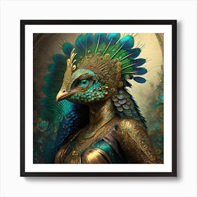 Firefly A Modern Illustration Of A Fierce Native American Warrior Peacock Iguana Hybrid Femme Fatale (10) Art Print