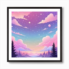 Sky With Twinkling Stars In Pastel Colors Square Composition 280 Art Print