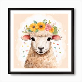 Floral Baby Sheep Nursery Illustration (14) Art Print