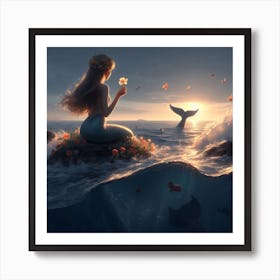 Mermaid watching sunrise Art Print