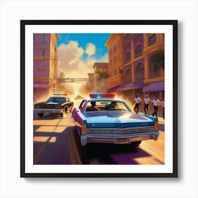 Police Car On The Street Art Print