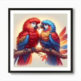 Line Art a pair of parrots Art Print