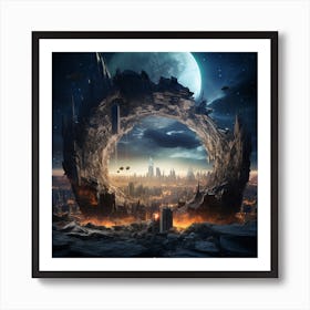 Igiracer Broken In Half Planet With Amazing City Inside Art Print