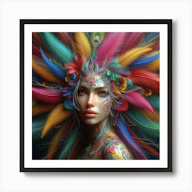 Colorful Woman With Feathers 2 Art Print