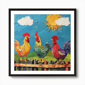 Kitsch Rooster On The Fence Collage 2 Art Print