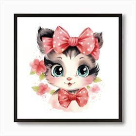 Cute Kitten With Pink Bow 5 Art Print