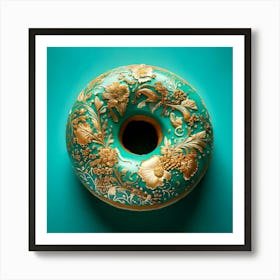 Firefly Turquoise, Donut, Floral, Patterns, Gold, Trim, Cinematic, Lighting, Low Angle, High Resolut (9) Art Print