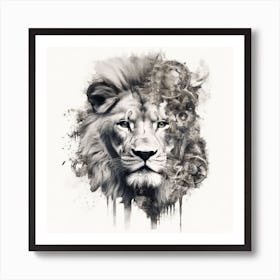 Lion Canvas Print Double Exposure Art Art Print