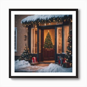 Christmas Door Art Print