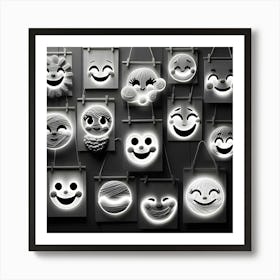 Happy Portraits In Monochrome, Made Out Of Yarn, Graphic, Bioluminescent 2 Art Print