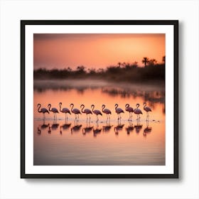 Flamingos At Sunrise art print Art Print