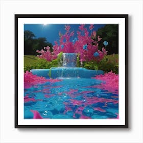 Pink Flowers In A Pool Art Print