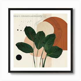 Modern Abstract Art Print With Large Forest Green Leaves Art Print