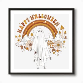 Happy Halloween Cute Ghoul Retro Rainbow Floral Art Print