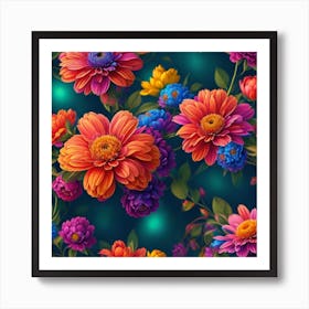 Colorful Flowers Wallpaper Art Print